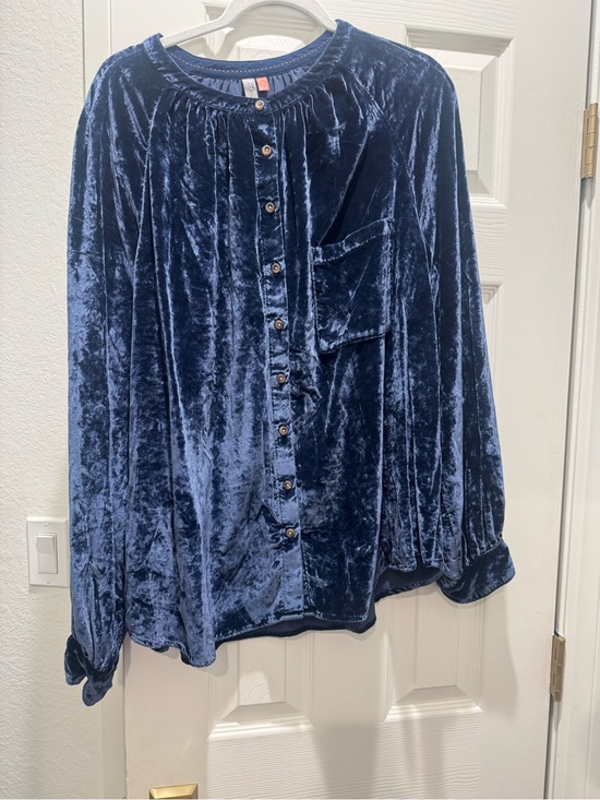 Pilcro Tops - Pilcro Velvet Button-Front Women’s Top - Navy Blue